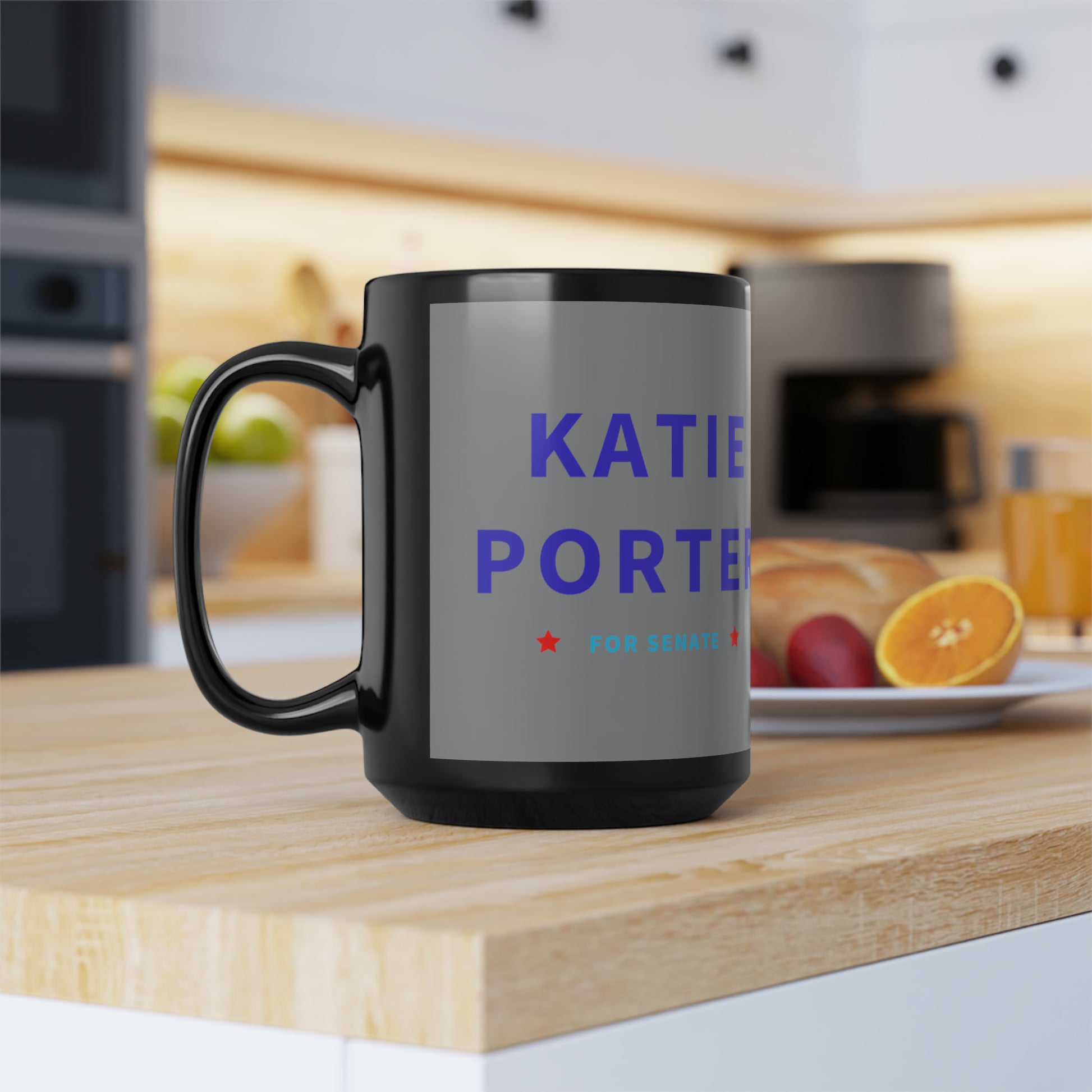 Katie Porter for Senate Mug, Right Side View, in context